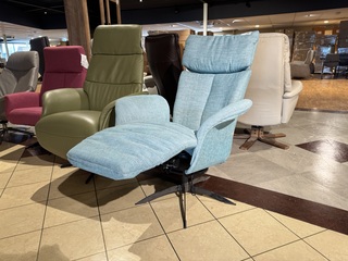 Relaxfauteuil, blauw stof, elektrisch verstelbaar
